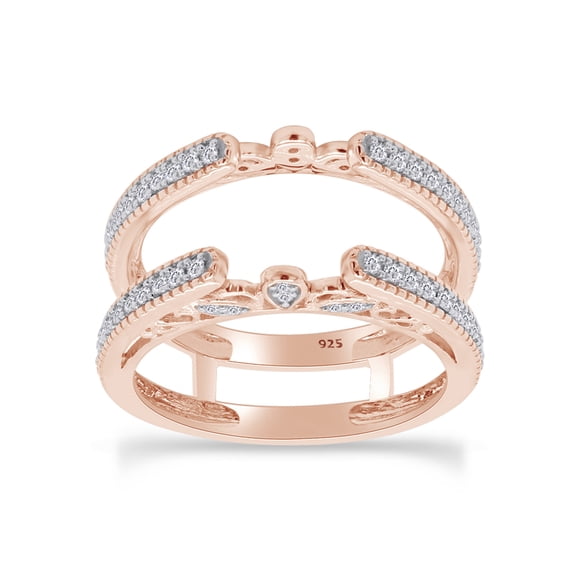 1/3 Ct Round Cut Lab Created Moissanite Diamond Millgrain Cathedral Enhancer Guard Ring In 14K Rose Gold Over Sterling Silver(G-H Color,0.33 Cttw)-8