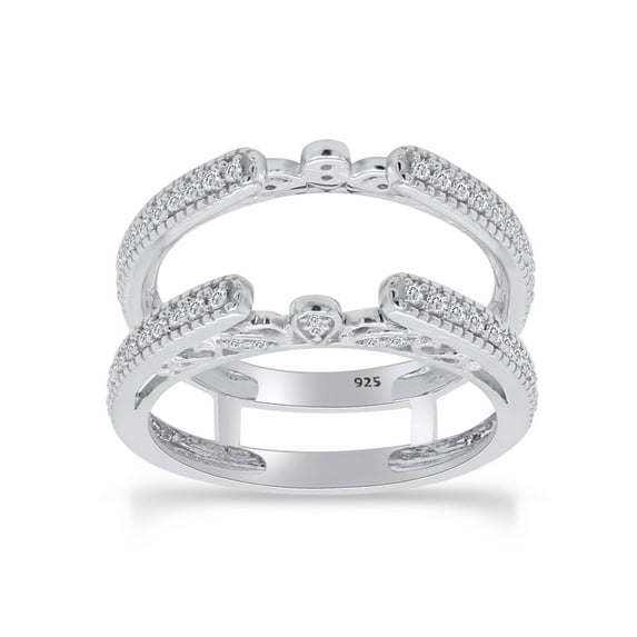 1/3 Ct Round Cut Lab Created Moissanite Diamond Millgrain Cathedral Enhancer Guard Ring In 14K White Gold Over Sterling Silver(G-H Color,0.33 Cttw)-10