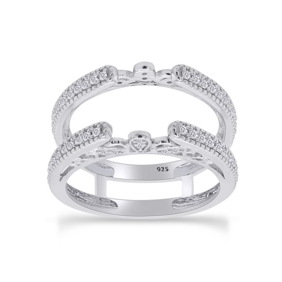1/3 Ct Round Cut Lab Created Moissanite Diamond Millgrain Cathedral Enhancer Guard Ring In 14K White Gold Over Sterling Silver(G-H Color,0.33 Cttw)-6.5