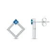 thumbnail image 1 of AFFY 1/3 Cttw Round Cut Natural White Diamond & Simulated Square Blue Topaz Geometric Stud Earrings In 14K White Gold Over Sterling Silver (0.33 Cttw, I-J Color), 1 of 2