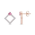 thumbnail image 1 of AFFY 1/3 Cttw Round Cut Natural White Diamond & Simulated Square Pink Tourmaline Geometric Stud Earrings In 14K Rose Gold Over Sterling Silver (0.33 Cttw, I-J Color), 1 of 2