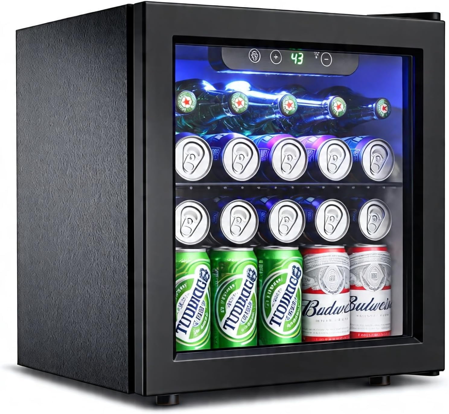 1.3 Cu.Ft Beverage Refrigerator Cooler, 50 Can Mini Fridge with Glass Door, LED Light & Adjustable Shelves for Home Office Dorm Bar