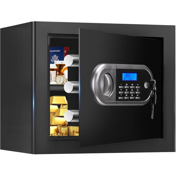 1.3 Cuft Small  Safes Water and Fireproof, Anti- Safes for  Use Fire and Water Proof with Combination Lock,  Alert System and Removable Shelf, Digital Document Safe for