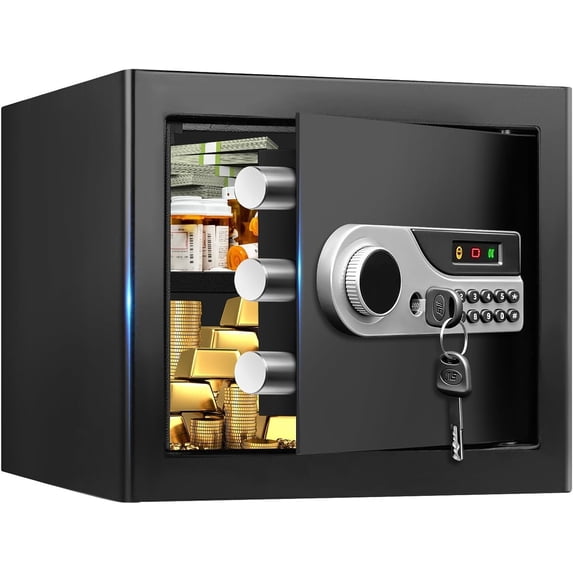 1.3 Cuft Small Safes Water and Fireproof, Digital Safe Box with Programmable Keypad and Key Lock, Anti- Fire Safe Document Box for Valuables