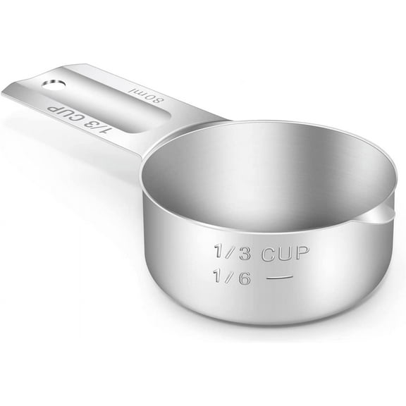 1/3 Cup (5.3 Tbsp | 80 ml | 80 cc | 2.7 oz) Measuring Cup, Stainless Steel Measuring Cups, Metal Measuring Cup, Kitchen Gadgets for Cooking