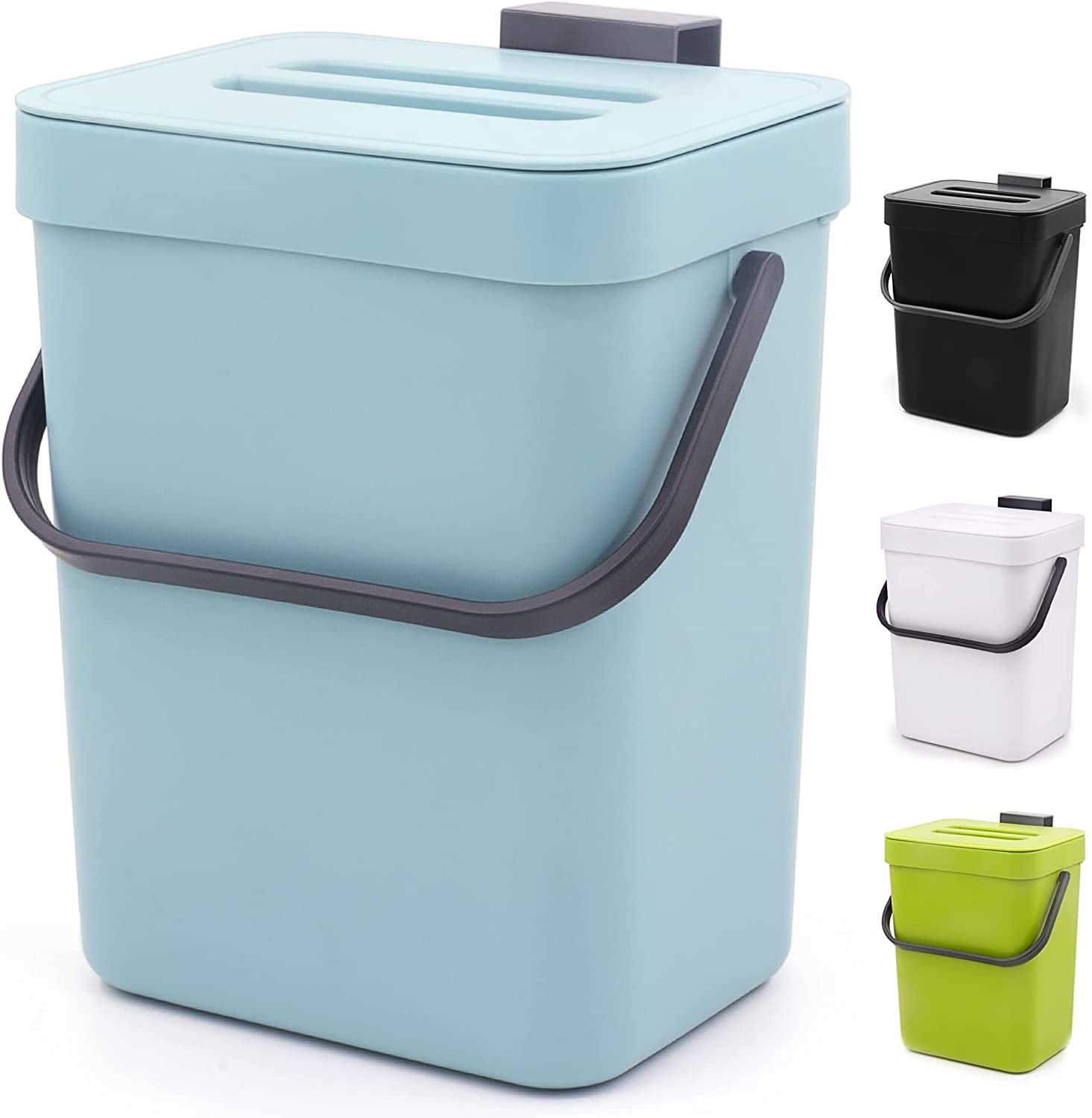 1.3 Gallon Small Trash Can With Lid - Odorless Kitchen Bin For Countertop, Under Sink, Or Cabinet Door (5L, Subtle Blue)