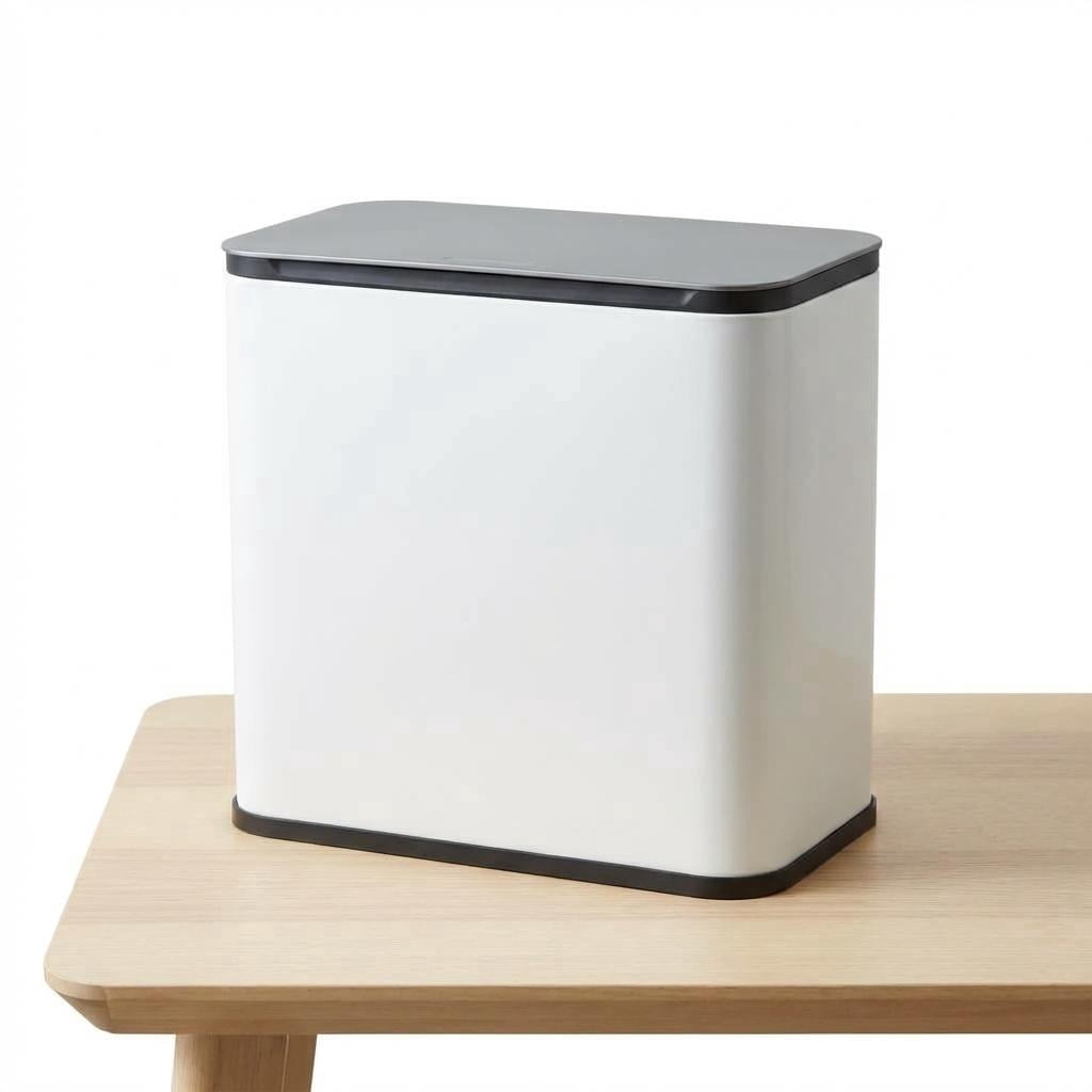 1.3 Gallon Stainless Steel Kitchen Waste Bin Compact Small Trash Can Durable Garbage Bin for Countertop Under Sink Bathroom Bedroom Cupboard - White