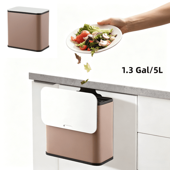 1.3 Gallon Under Sink Trash Can Kitchen, Countertop Compost Bin with Removable Inner Bucket for Bathroom, RV, Office, Brown