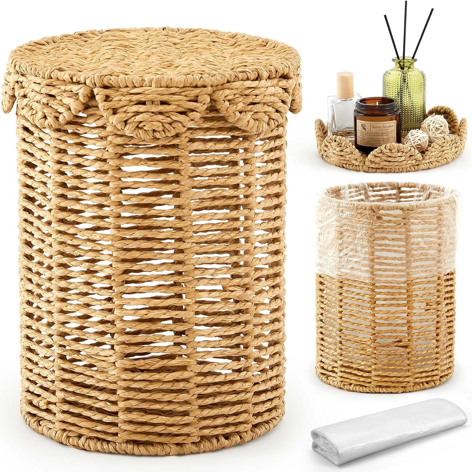 dxynlzq Small Wicker Trash Can 1.3 Gallons Woven Wicker Rattan Bathroom ...