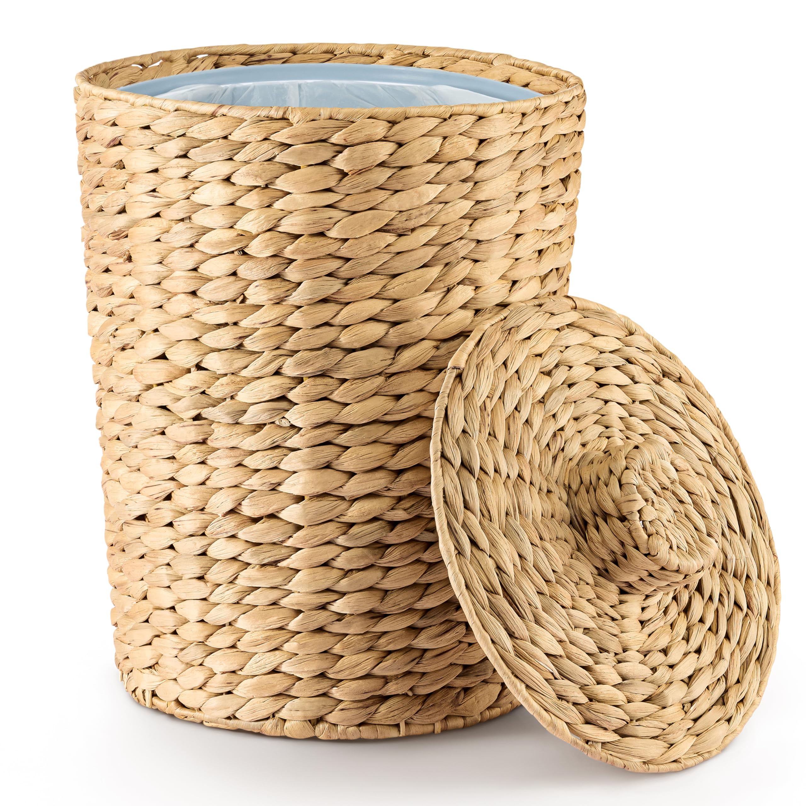 1.3 Gallons Wicker Waste Basket - Water Hyacinth Bathroom Garbage Can ...