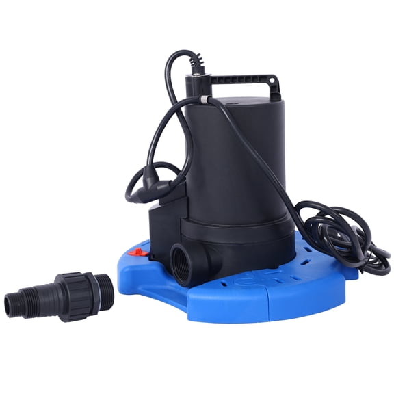 1/3 HP Automatic Swimming Pool Cover Pump 120 V Submersible with 3/4 Check Valve Adapter 2500 GPH Water Removal for Pool, Hot Tubs, Rooftops, Water Beds and more,