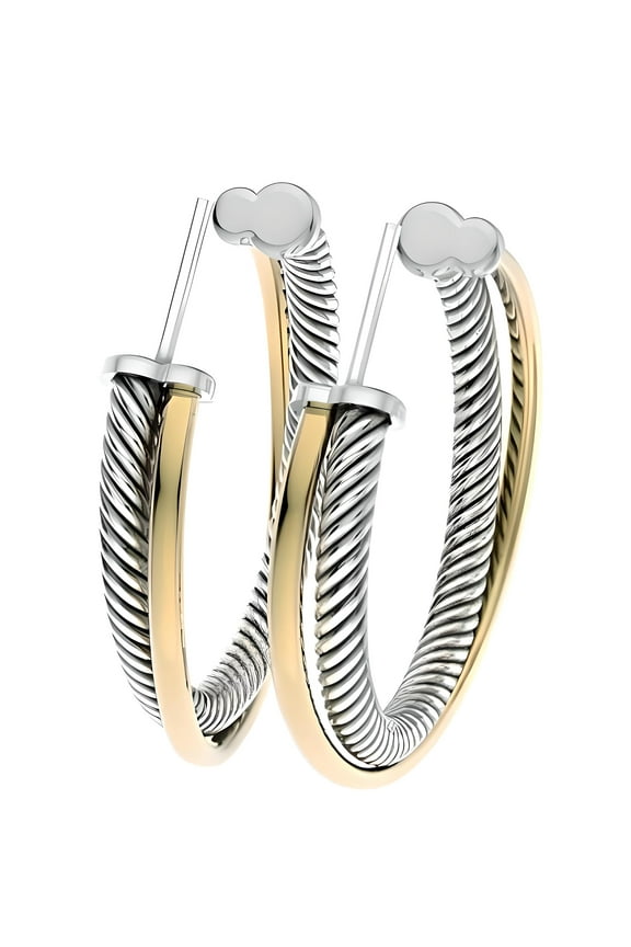 1 .3 Inch (33mm) Crossover Two-Tone Hoop Earrings in 925 Sterling Silver Stylish and Elegant Design