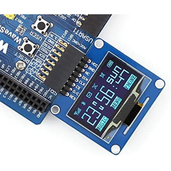 1.3 Inch OLED Display, SH1106 Driver, SPI/I2C Interface, 128x64 Resolution, Blue, 3.3V/5V Compatible with , Arduino, STM32, Jetson Nano - Curved Pinheader