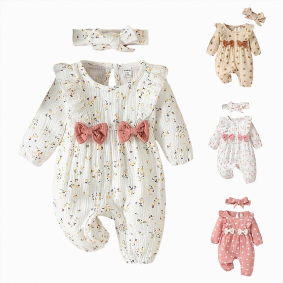 1-3 Months Newborn Baby Long Sleeved Bodysuits Cute Cartoon Print Bodysuits One-Piece Romper Newborn Pajamas