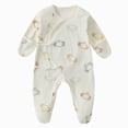 thumbnail image 1 of 1-3 Months Newborn Footed Sleeper Gown With Mitten Cuffs Cotton Side Baby Footed Print Infant Play For 0 6 Months Sleep & Play One-Piece Bodysuit, 1 of 6