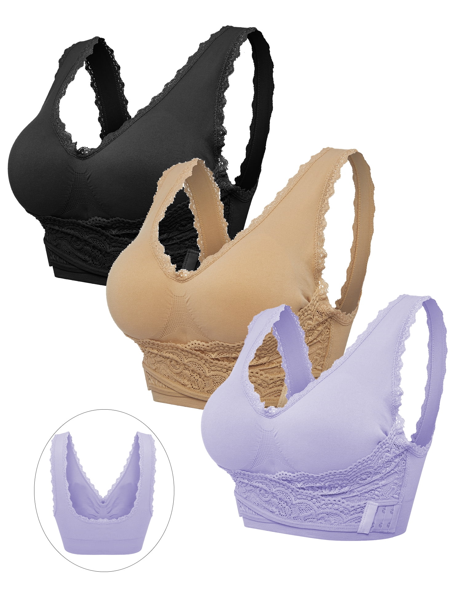  Bras for Women No Underwire 2PC Womens Underwire Super Gather  Sports Bra Front Side Buckle Lace Side Chest (BK1, M) : Ropa, Zapatos y  Joyería