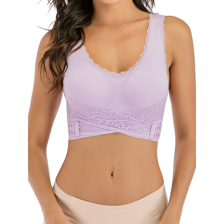 Front Cross Side Buckle Sports Bra Large Lace Edge Running Yoga