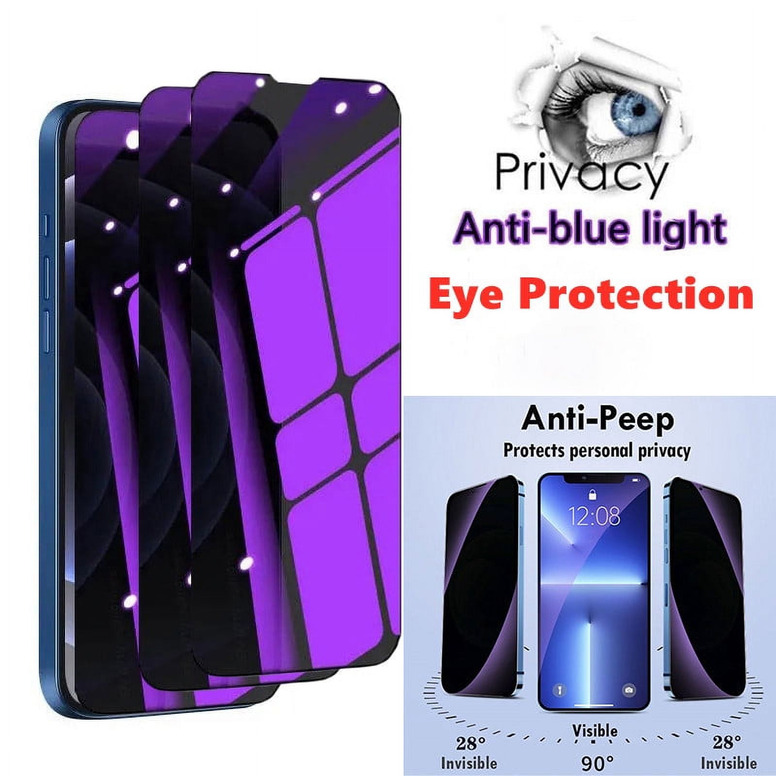 13 Pcs Anti Blue Light Privacy Tempered Glass for iPhone 15 Pro Max 14