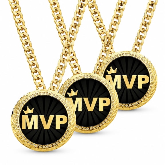 1/3 Pcs MVP Champion Chain Necklace, 6 Inch Oversized Gold Award Medal with 34 Inch Cuban Chain for Basketball, Football, Soccer, Baseball, Volleyball Team Recognition