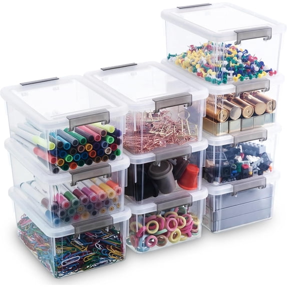 1.3 QT 10 Pack Small Storage Bins Plastic Storage Container Stackable ...