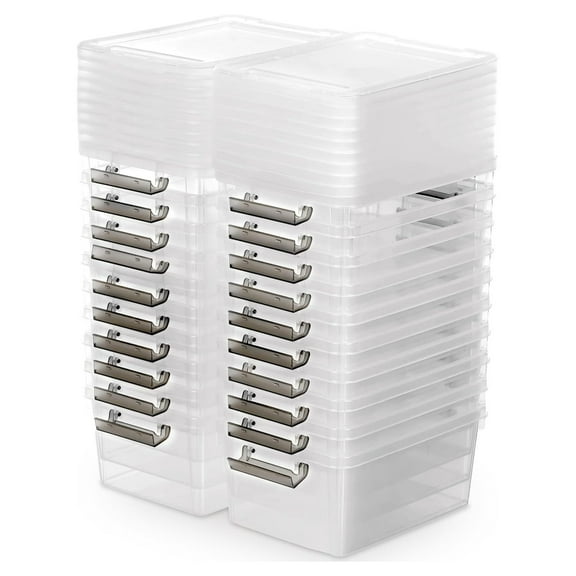 1.3 QT 20 Packs Small Storage Bins Plastic Storage Container Stackable Box with Lids for Organizing, Clear White