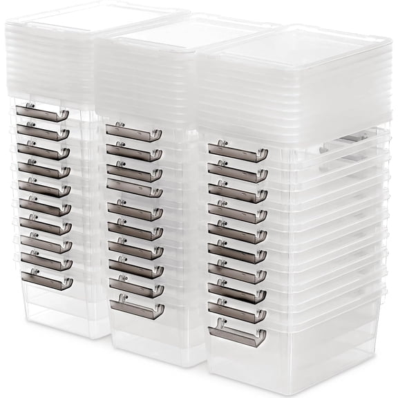 1.3 QT 30 Packs Small Storage Bins Plastic Storage Container Stackable Box with Lids for Organizing, Clear White