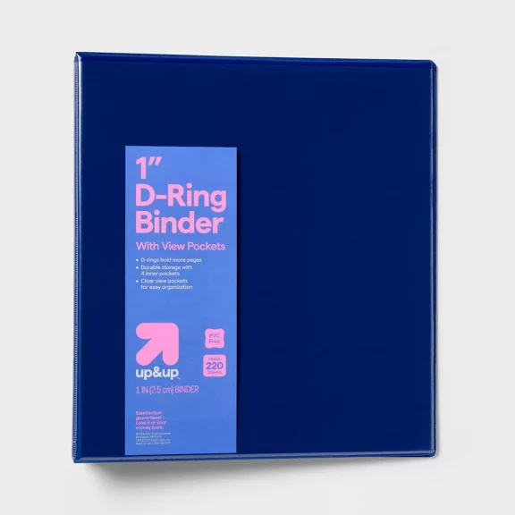1" 3 Ring Binder Clear View Blue - D Rings, 220 Sheet Capacity, Internal Pockets, Navy Blue