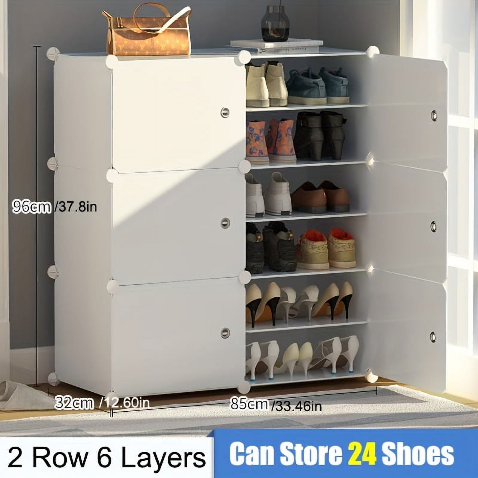 1-3 Row Shoe Rack with Doors - Expandable 4-10 Layer Storage Cabinet ...
