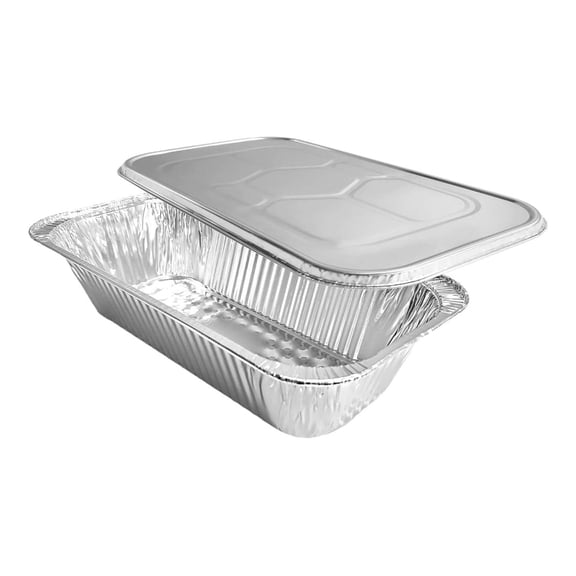 1/3 Size Aluminum Steam Table Pans with Lid Covers - 12x6 Disposable Containers Great for Baking, Cooking, Broiling, BBQ, Heating, Freezing, Meal Prepping Food (Pack of 100 Sets)
