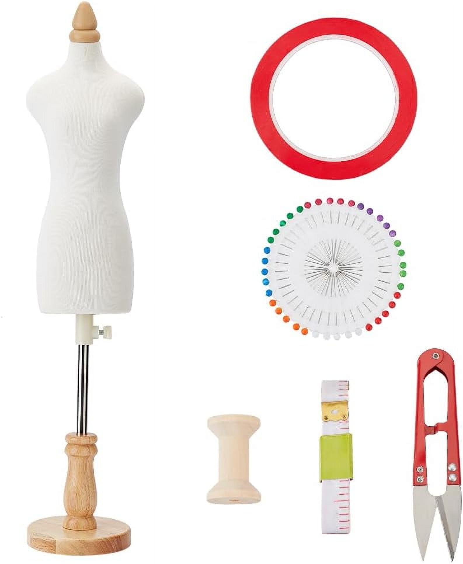 1/3 Size Mini Female Dress Form Miniature Sewing Dress Forms 48cm/1.9 inch Female Tailor Dressmaker Dummy with Stand Needles Scissors Measure Tapes Spools for Sewing Patch Set Mixed Color