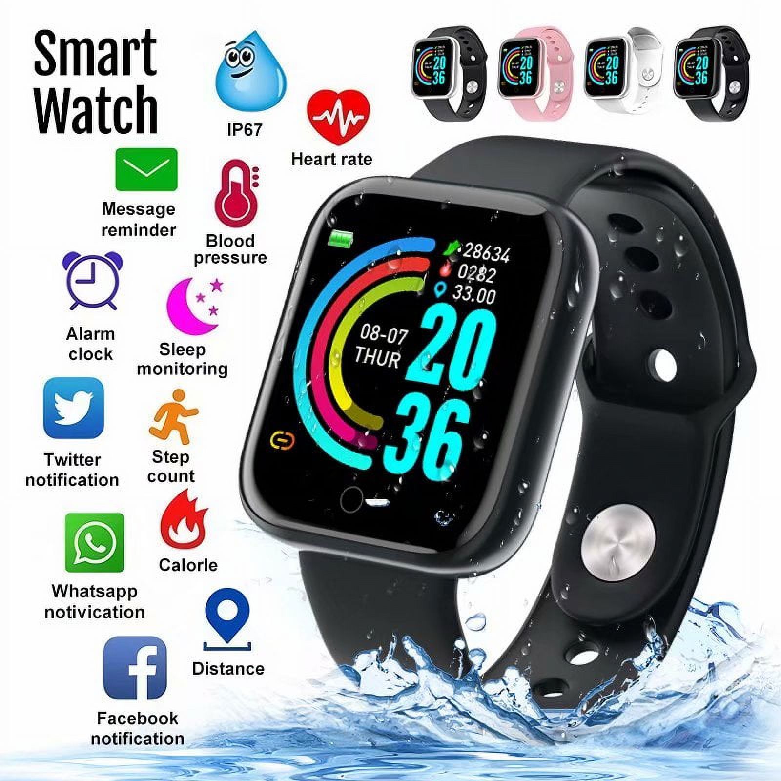 1.3" Smart Bluetooth Watch IP67 Waterproof Tracker Fitness Bracelet Colorful Screen Blood Pressure Monitor Wristband All Black - image 1 of 10