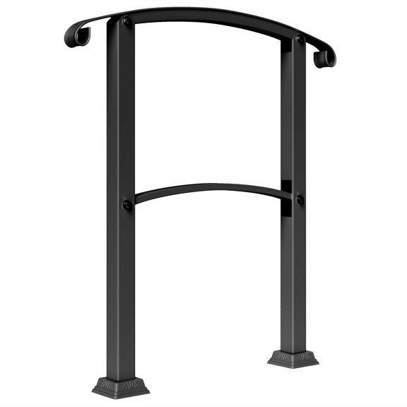 1-3 Step Metal Handrails for Outdoor Steps, Porch Deck Stair Railing with Installation Kit for Concrete Steps, Black