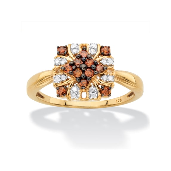 1/3 TCW Red and White Diamond Vintage-Inspired Cocktail Ring in 14k Yellow Gold and Chocolate over Sterling Silver