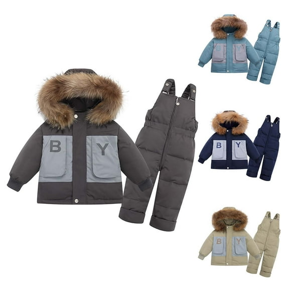 1-3 Year Winter Warm Outdoor Ski Suit Old Boys And Girls Winter Thick Detachable Crotch Overalls Two-piece Down Jacket