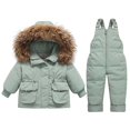 thumbnail image 1 of 1-3 Year Winter Warm Outdoor Ski Suit Old Boys And Girls Winter Thick Detachable Crotch Overalls Two-piece Down Jacket, 1 of 3