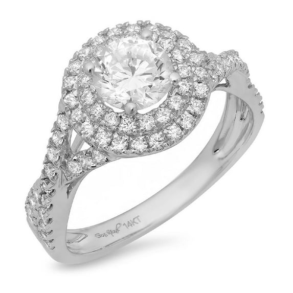 1.3 ct Brilliant Round Cut Real Genuine Natural Diamond SI1-SI2 I-J 14K White Gold Halo Promise Wedding Statement Engagement Designer Ring size 7