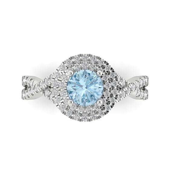 Halo Engagement Ring for Women - 1.3125ct Natural Swiss Blue Topaz in 14K White Gold Promise Ring