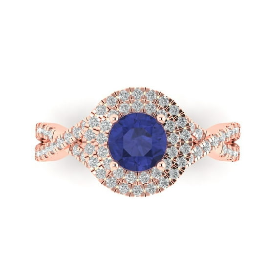 Solitaire with Accents Engagement Ring for Women - 1.3125ct Simulated Tanzanite in 14K Rose Gold Promise Ring