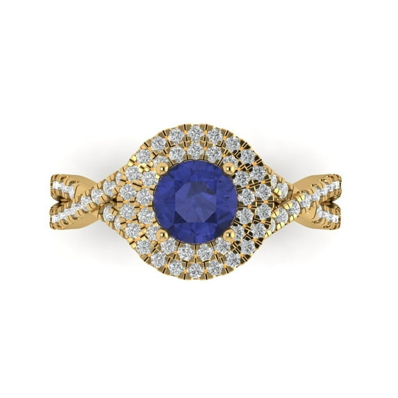 Halo Engagement Ring for Women - 1.3125ct Simulated Tanzanite in 14K Yellow Gold Promise Ring