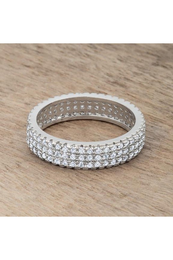 1.3 ct Chare Cubic Zirconia Rhodium Classic Band Ring, Clear - Size 7