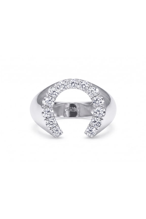 1.3 ct. Lab-Grown Diamond Lucky Horseshoe Ring in 925 Sterling Silver, Bold Equestrian Men's Jewelry