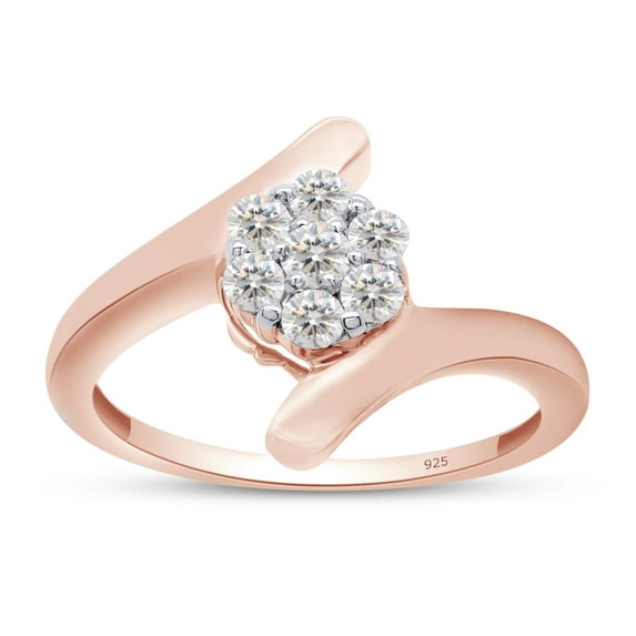 1/3 ct t.w Round Cut Lab Created Moissanite Diamond Bypass Cluster Promise Ring For Women In 14K Rose Gold Over Sterling Silver (G-H Color, VVS1 Clarity 0.33 Cttw) Size - 9