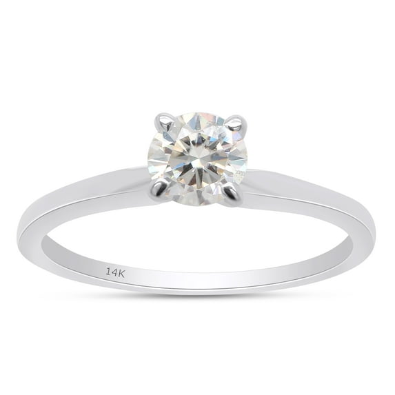 AFFY 0.35CT Round Moissanite Diamond Solitaire Engagement Ring for Women 14K Solid White Gold-5.5