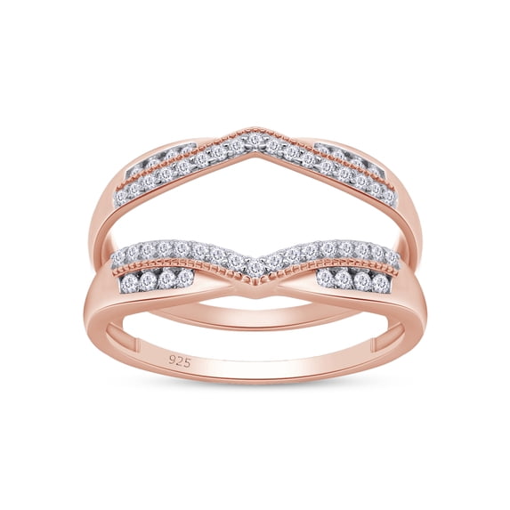 AFFY 0.33CT Moissanite Diamond Enhancer Guard Double Chevron Ring for Women 14K Rose Gold over Silver-5.5