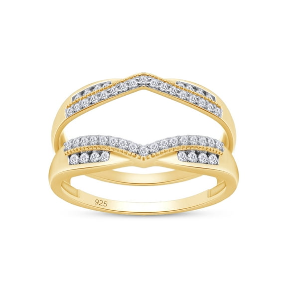 AFFY 0.33CT Moissanite Diamond Enhancer Guard Double Chevron Ring for Women 14K Yellow Gold over Silver-10