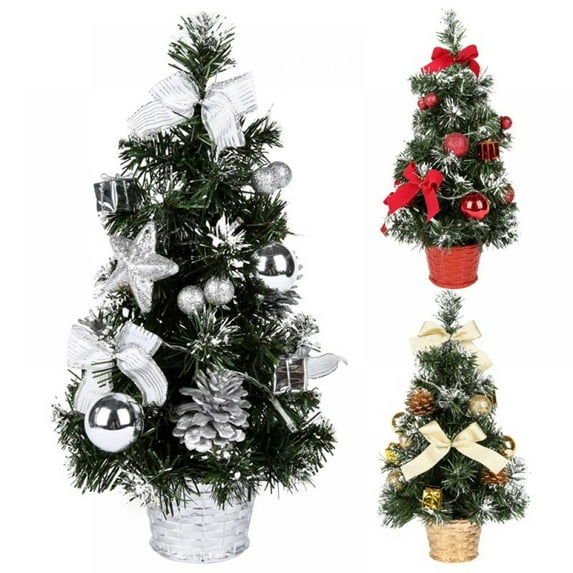 1.3 ft Prelit Tabletop Artificial Mini Christmas Tree With Christmas Balls Including Base for Bedroom Table Desk Porch Coffee Table, Little Xmas Tree for Home Office Holiday Decor, 1 Pack