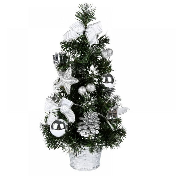 1.3 ft Prelit Tabletop Artificial Mini Christmas Tree With Christmas Balls Including Base for Bedroom Table Desk Porch Coffee Table, Little Xmas Tree for Home Office Holiday Decor, 1 Pack