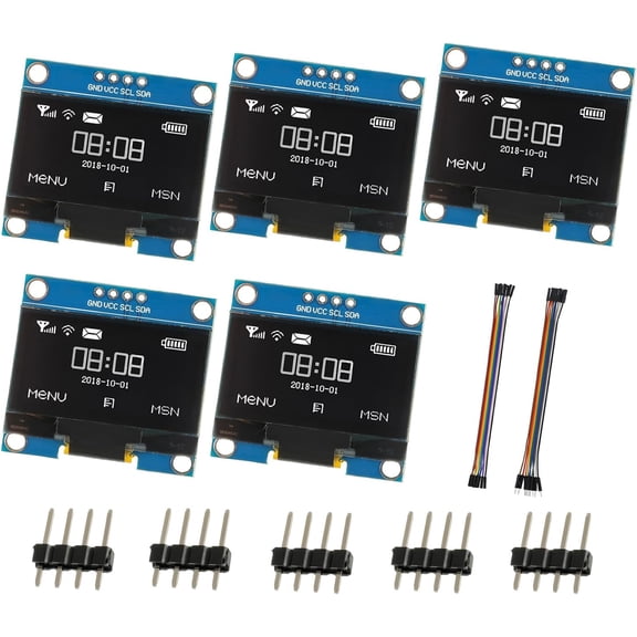 1.3 inch 2 display module 12864 pixels micro self-luminous display screen panel, suitable for Raspberry Pi projects with cable (5 white)