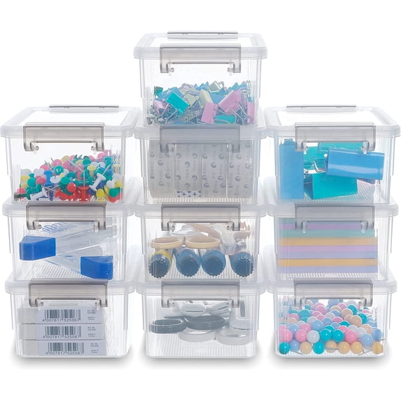 1.3 quarts, 30-piece set, small plastic storage boxes, stackable with lids, transparent white