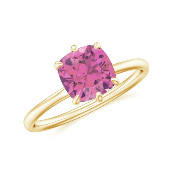 1.30 CT Cushion Shaped 6-Prong Set Solitaire Pink Tourmaline Engagement Ring in Sterling Silver/ Yellow Gold Plated Promise Wedding Band Ring October Birthstone Jewelry, Ring Size 5
